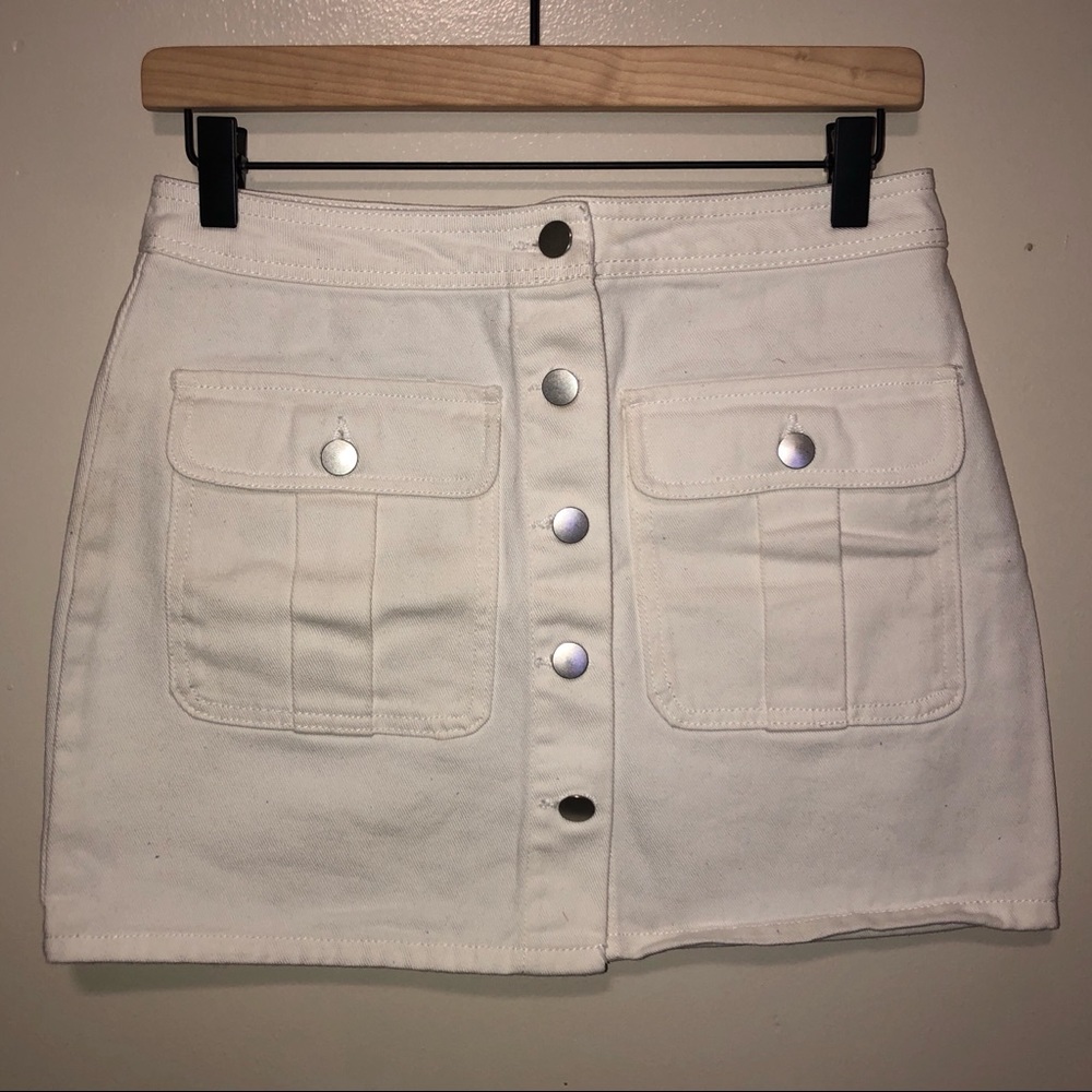 white denim mini skirt